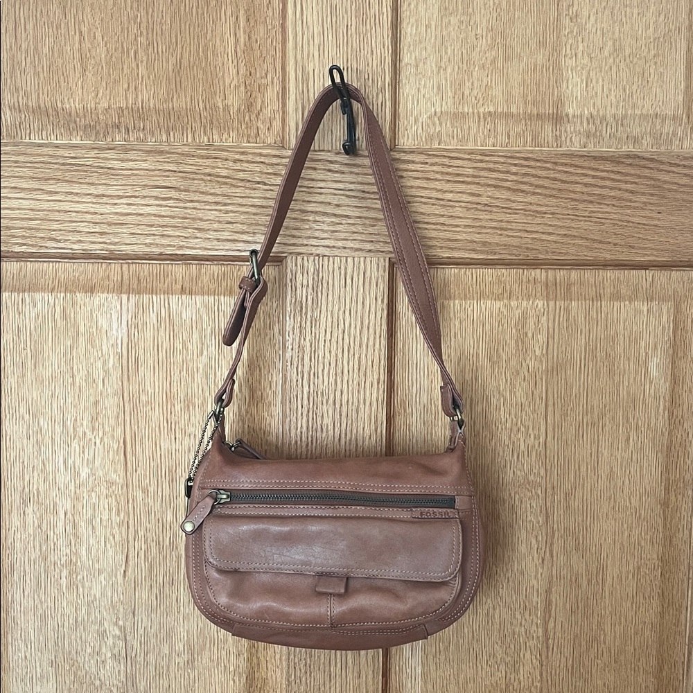 Fossil hobo Brown Leather Crossbody Shoulder Bag